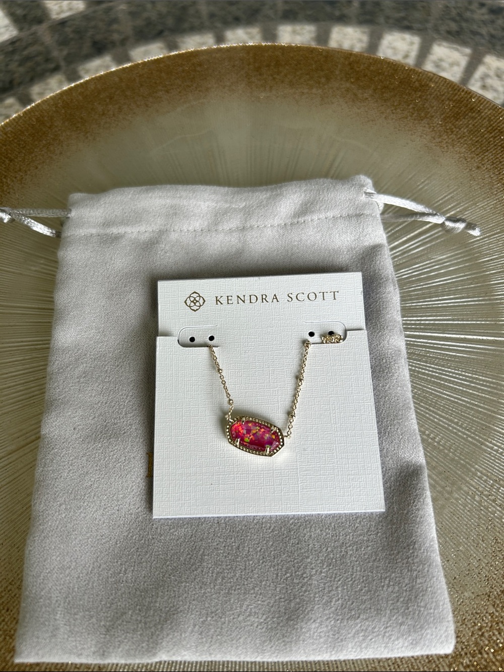 Kendra Scott Gold Elisa Necklace with Satellite Fuchsia Mosaic Stone - Picture 1 of 5